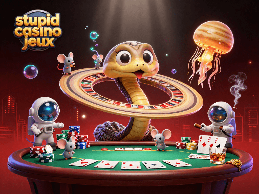 Découvrez les jeux Stupid Casino avec des personnages colorés et des éléments de casino captivants.