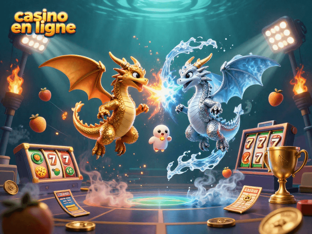 Jouez au casino en ligne avec cette illustration captivante de dragons et de jackpots.